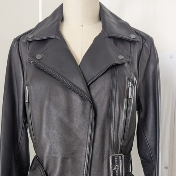 NWT BCBGMAXAZRIA NEW JASMINE LEATHER LONG JACKET/COAT in size S - Picture 6 of 12